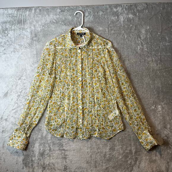 J. Crew Crinkle chiffon‎ button-up shirt in floral vines Size 10 New - Picture 1 of 8
